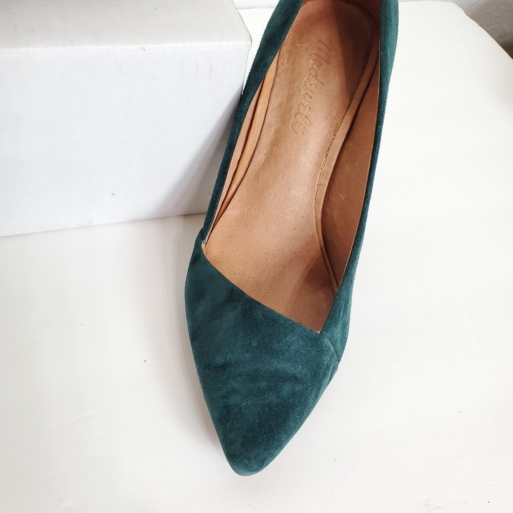 Madewell The Mira Suede Leather Pointed Toe Heel Pumps Shoes 6 1/2 Green Hunter - Picture 3 of 16